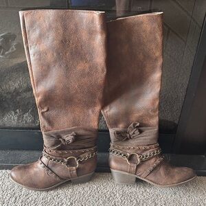 Not Rated Brown Knee-High Boots with Chain Accents